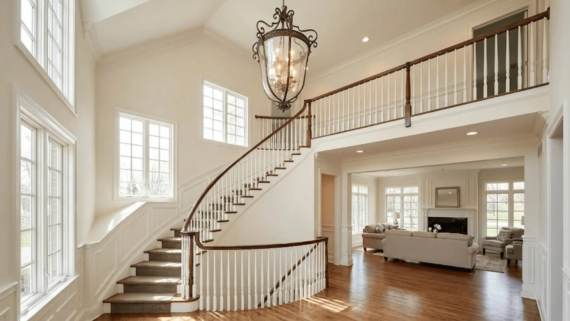 A home appraiser standing in a driveway measuring the exterior of a suburban house with a tape measure, realistic daytime photo