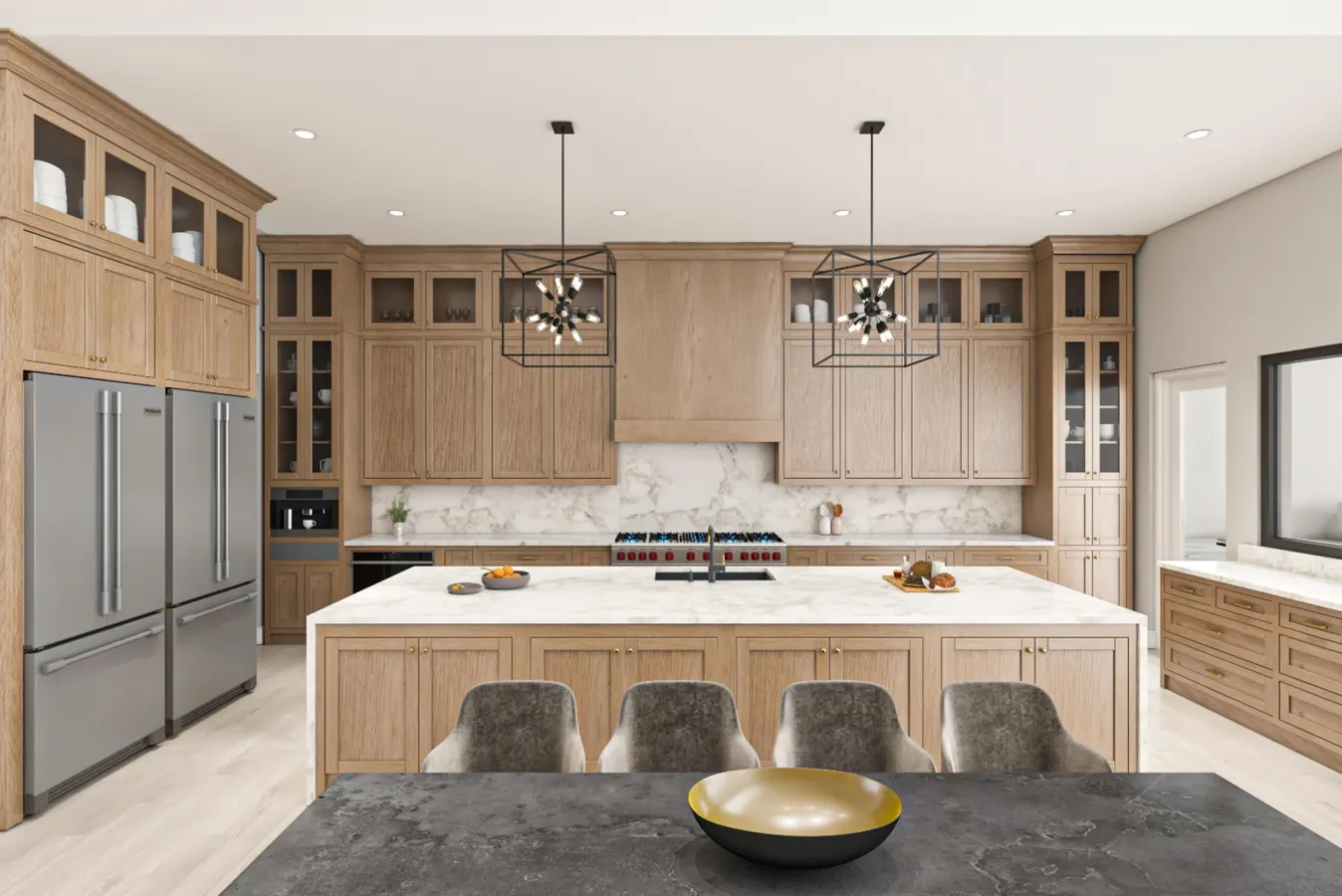 A person at a kitchen table holding a credit card and reading a mailed notice letter, realistic photography style