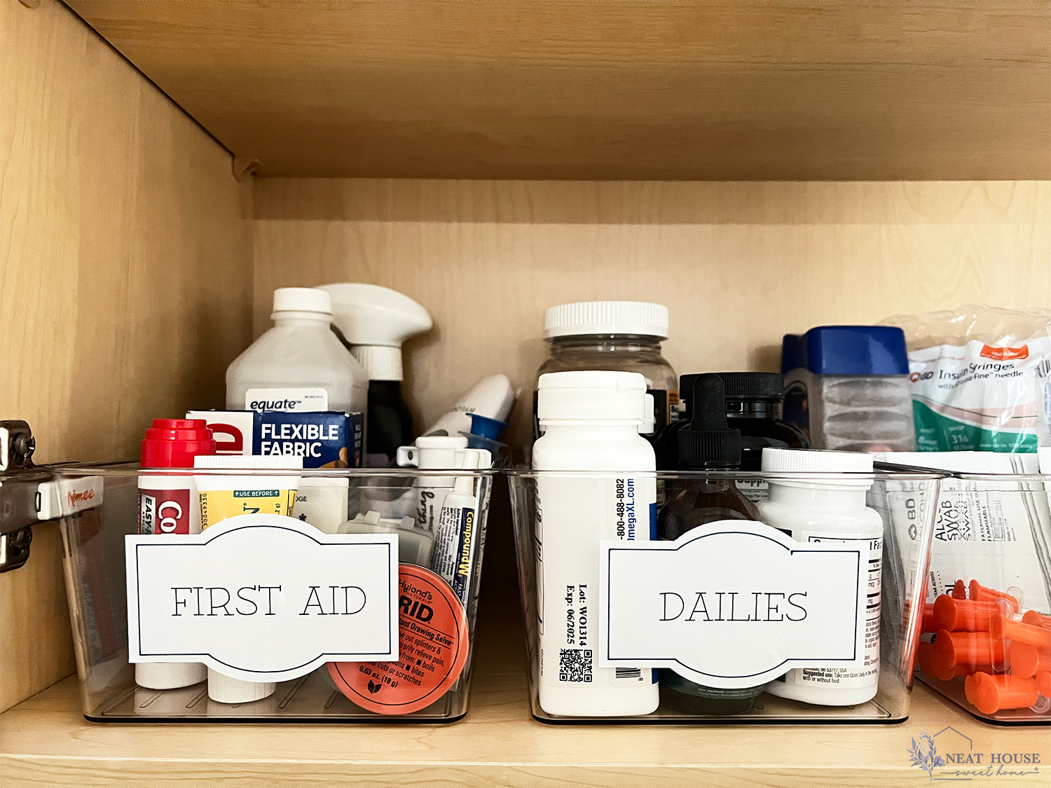 A person seated at a kitchen table organizing prescription bottles and a weekly pill organizer in natural morning light, real photo